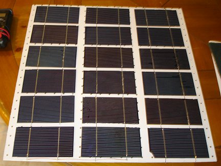 Half done with solar panel...solar cells in place on the substrate